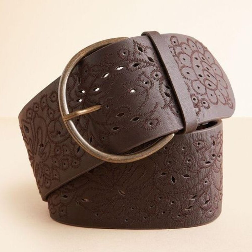 Women's Brown Embossed Leather Belt